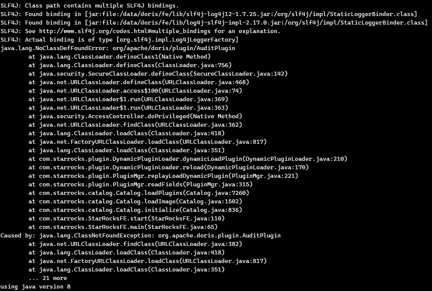FE throws java.lang.NoClassDefFoundError when loading custom audit log