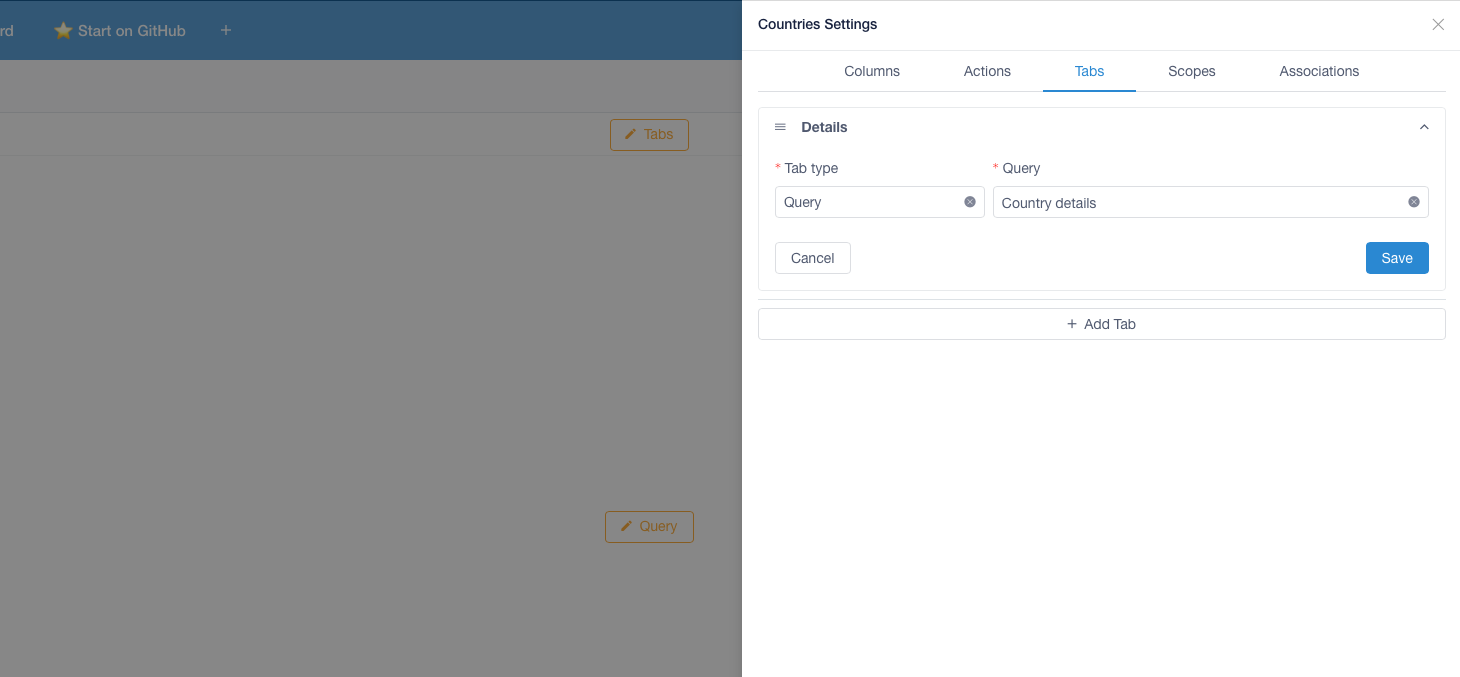 Tab settings