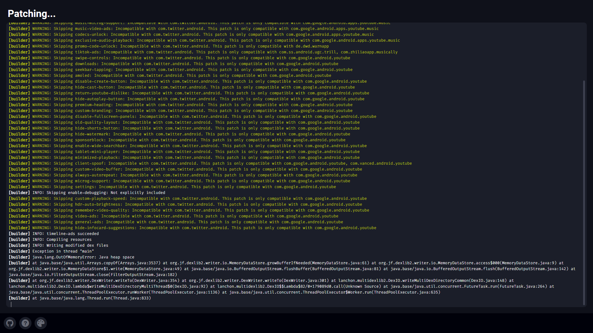 Can't build any APKs · Issue #346 · reisxd/revanced-builder · GitHub