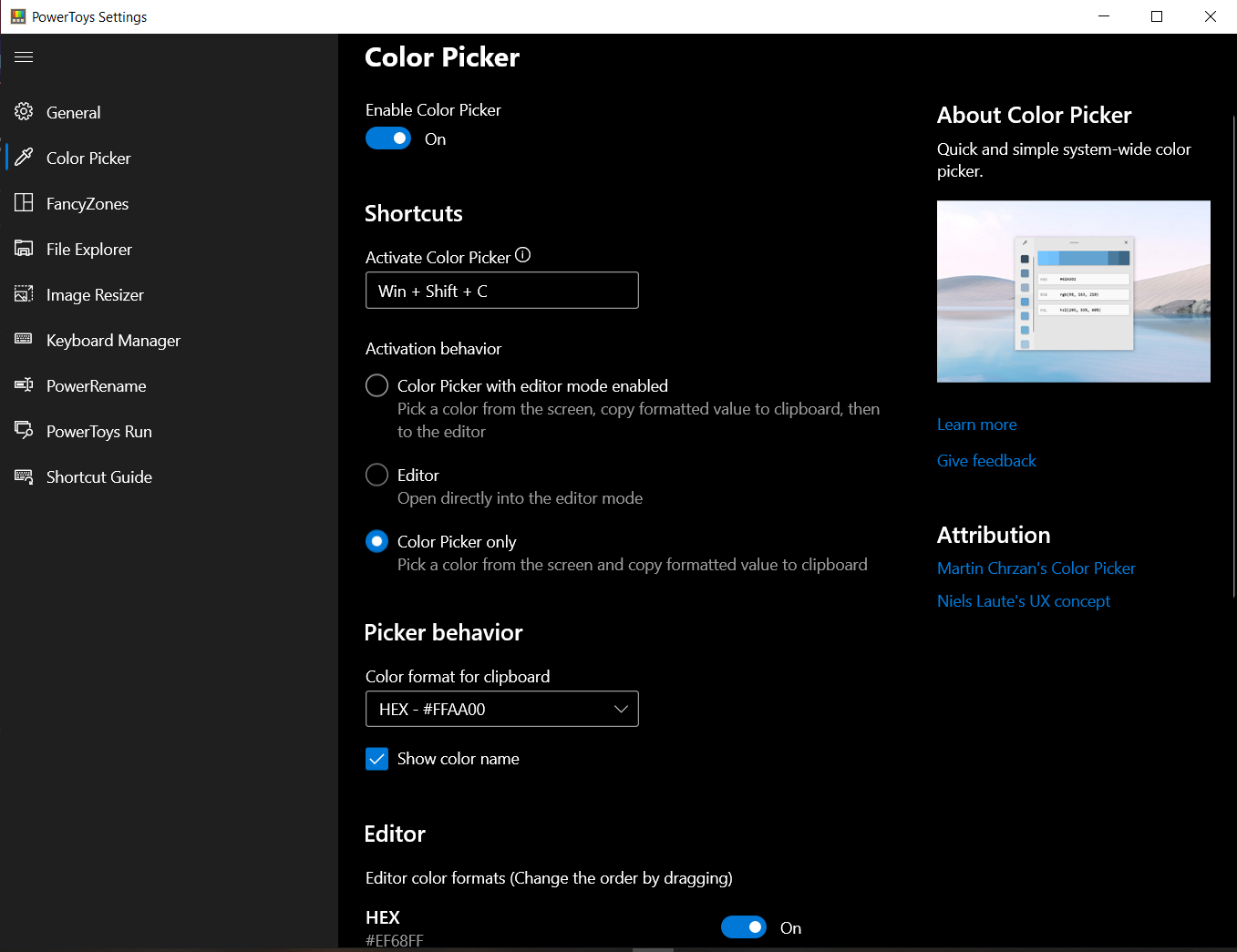 Color picker not working with global shortcut · Issue 10338
