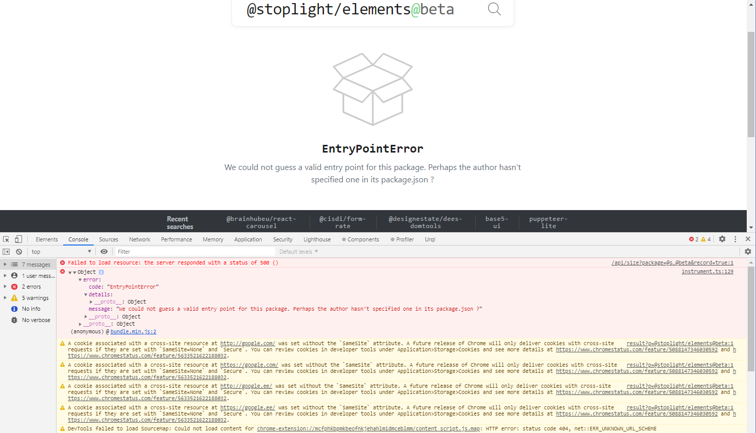 EntryPointError stoplight/elementsbeta fails to build · Issue 351