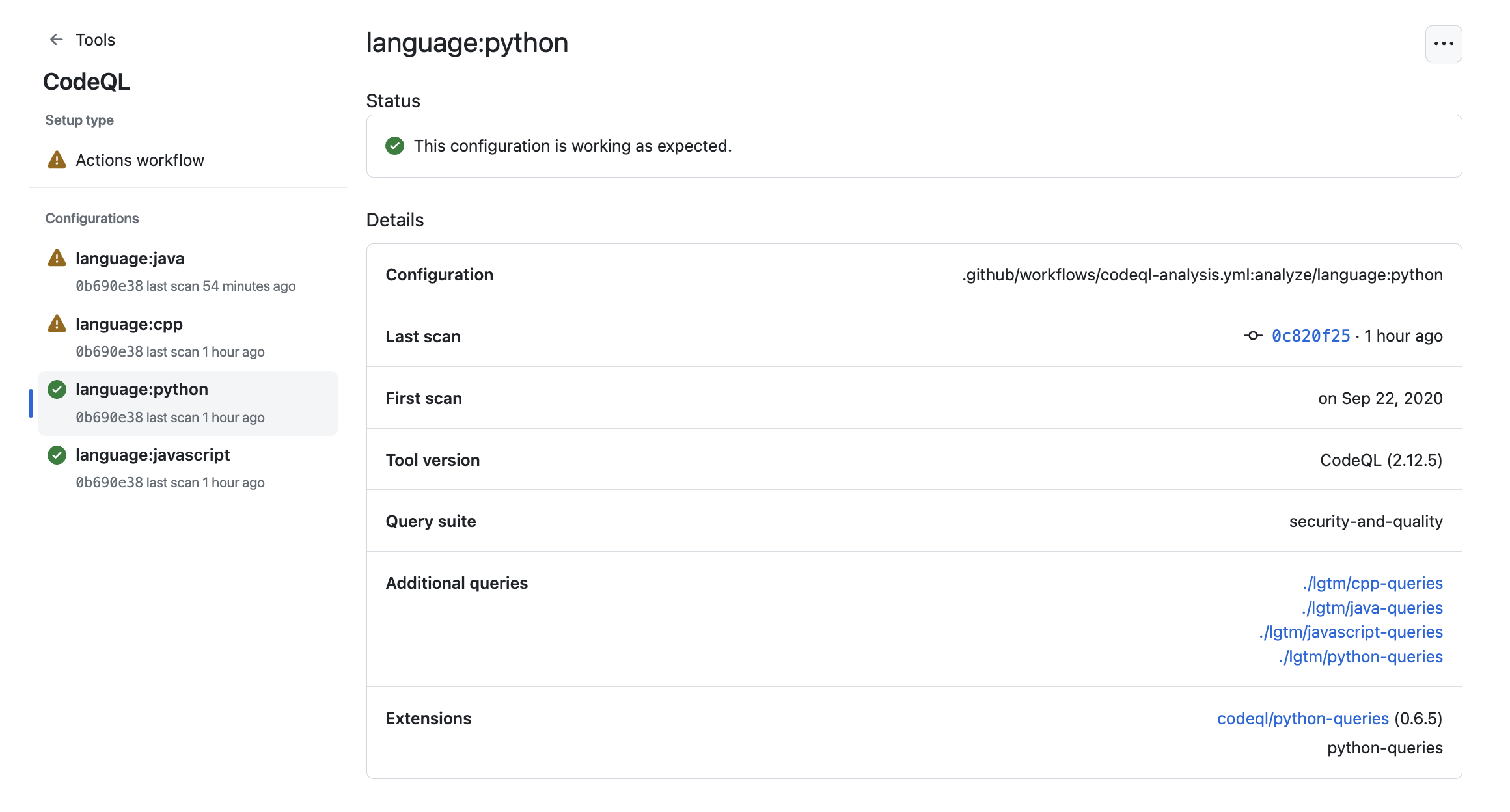 code-scanning-tool-status-page-detailed