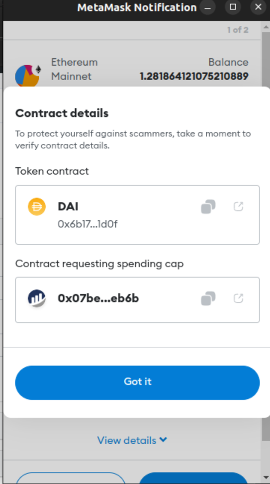 Spending cap value inputed in a different token allowance request