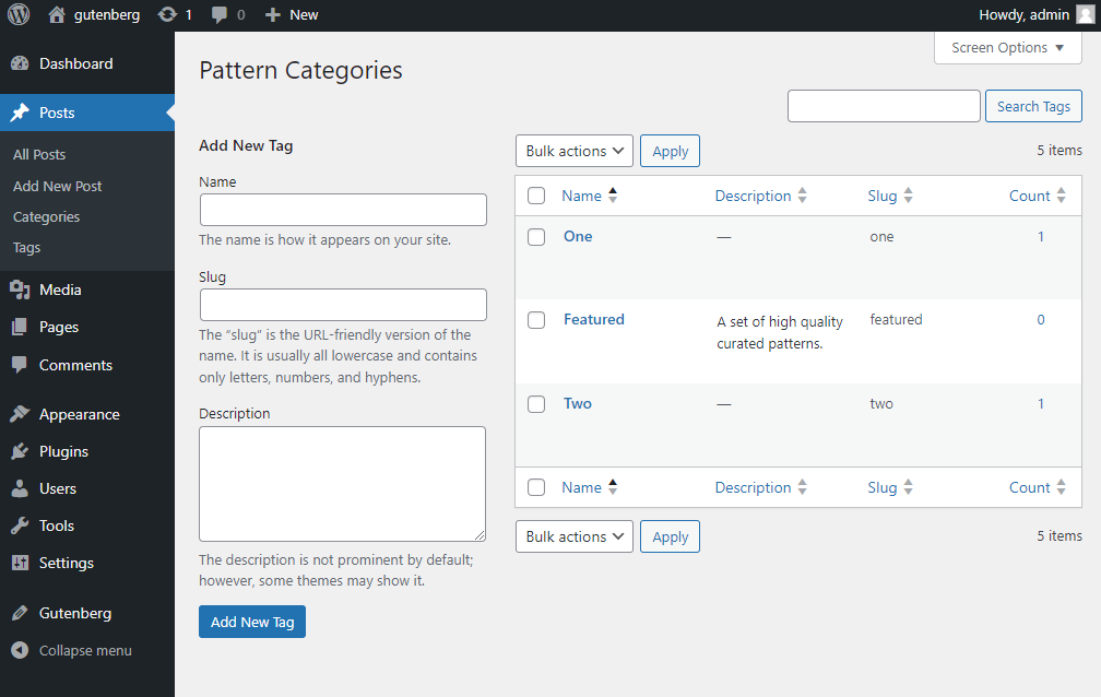 Patterns: Add UI to rename/delete pattern category in the Site Editor ...