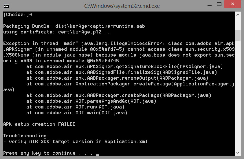 I can't build AAB using AIR 33.1.1.575 and the latest JDK 16.0.2 ...
