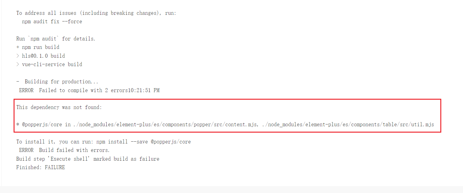 This dependency was not found:* @popperjs/core in ./node_modules ...