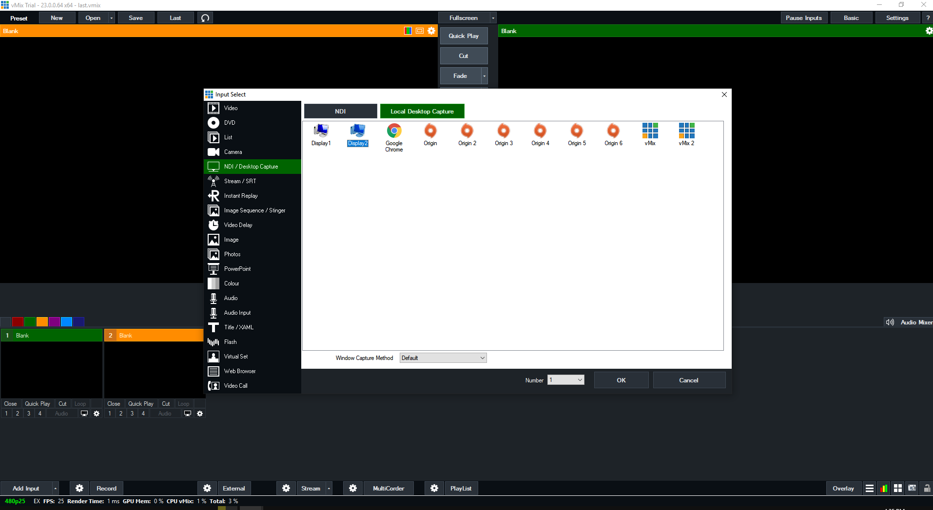 vmix shortcuts list