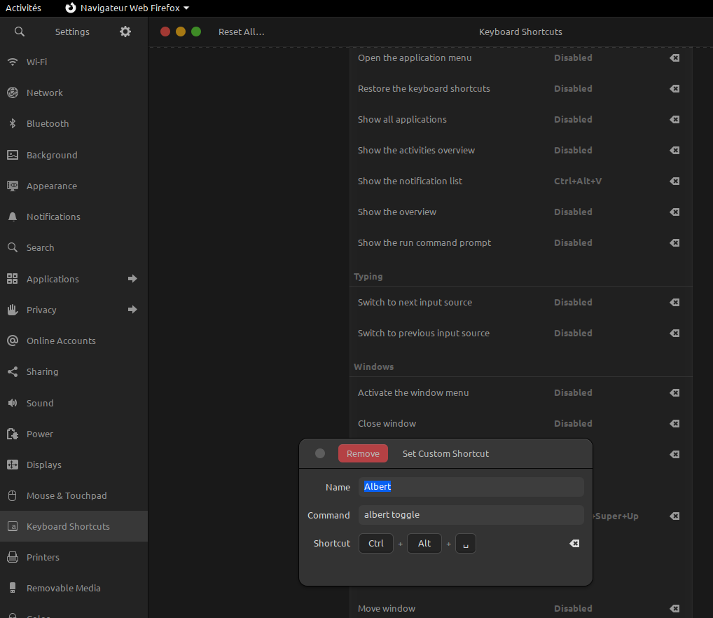 Albert hotkey (shortcut) didn't work in Gnome Terminal or Gnome