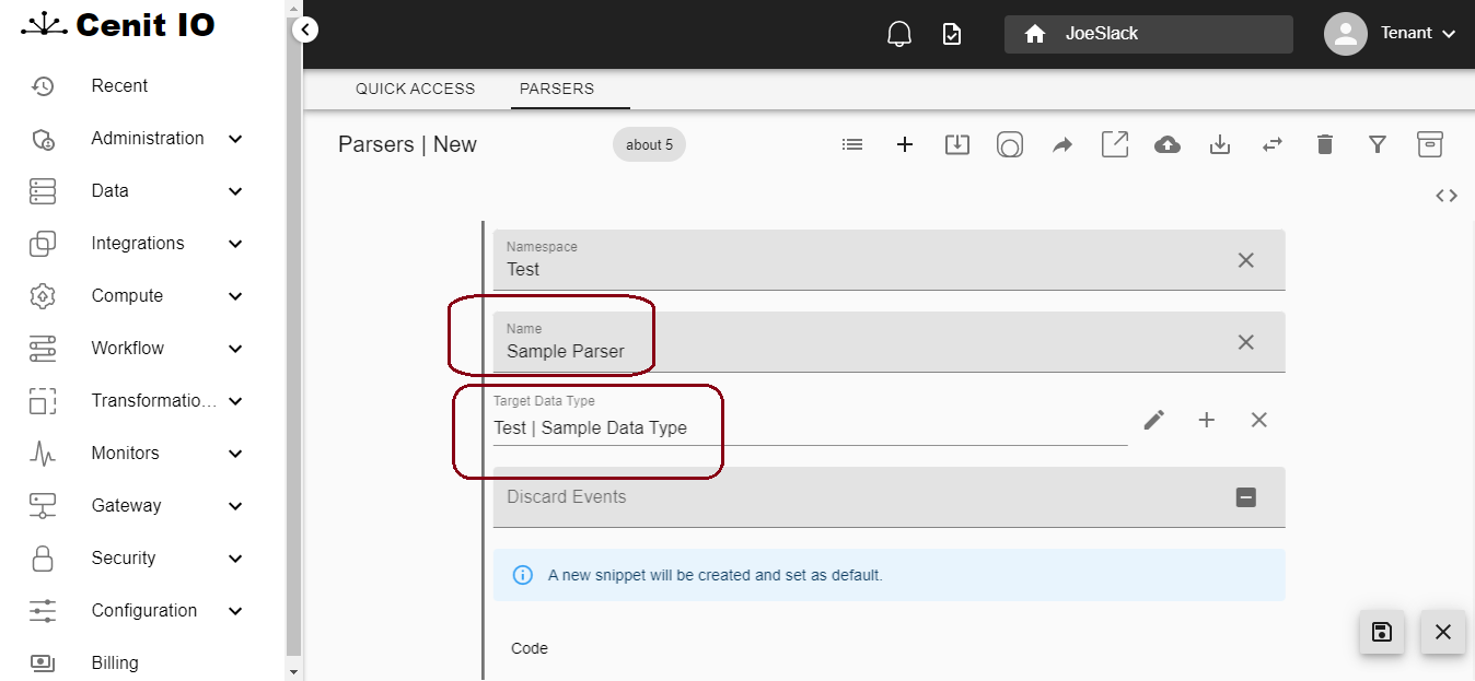 Sample Parser Continue Creating