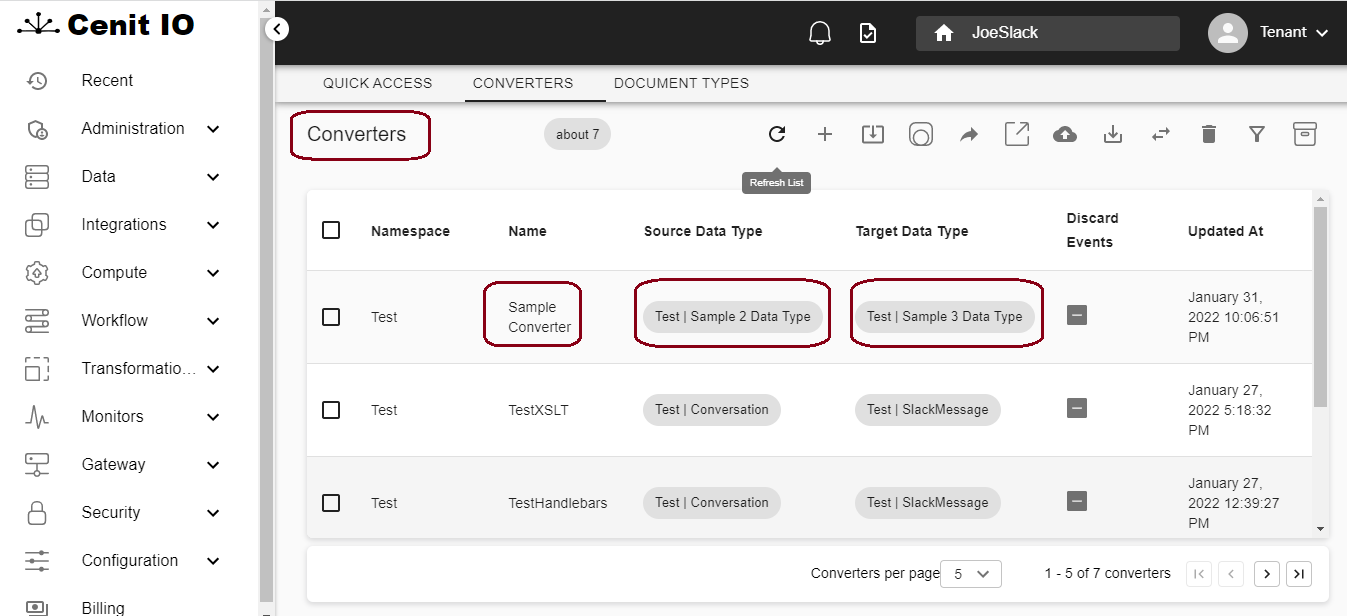 Sample 2 Converters list