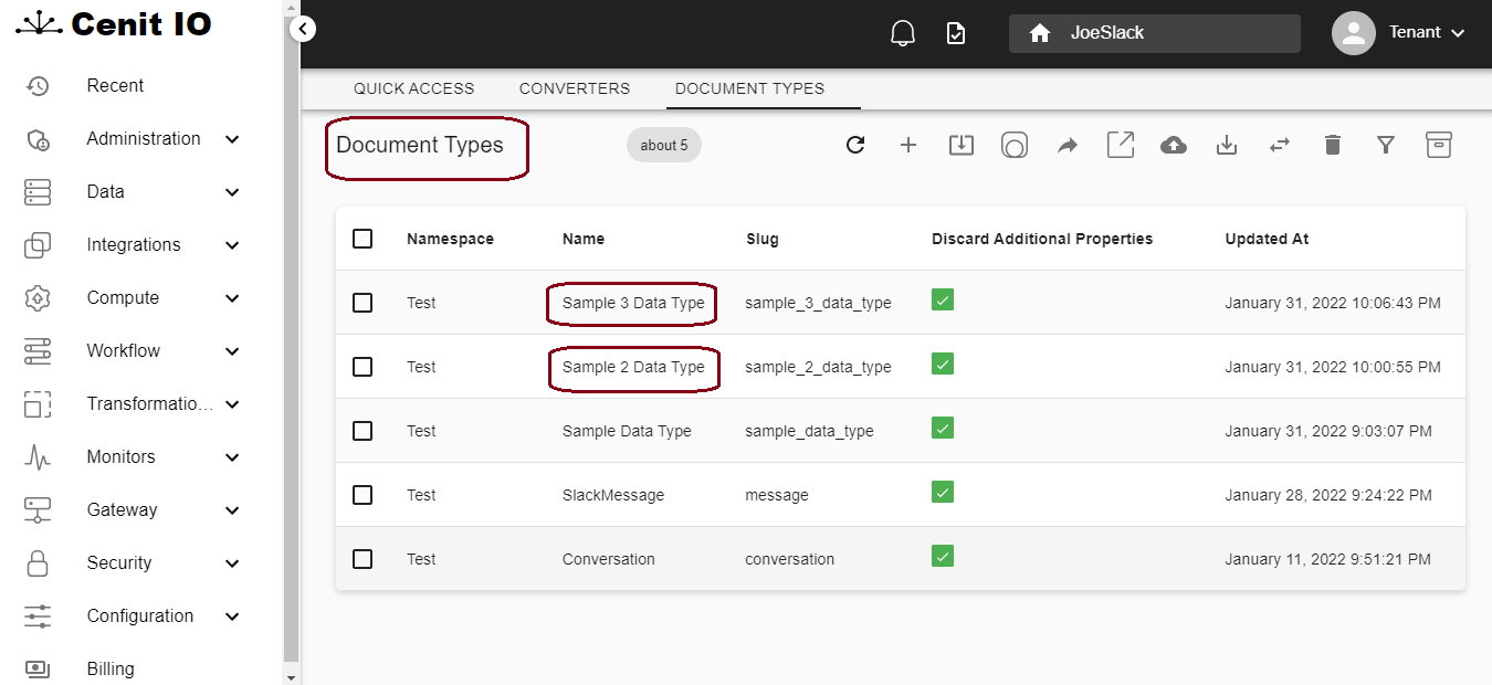Sample 2 Data Types list