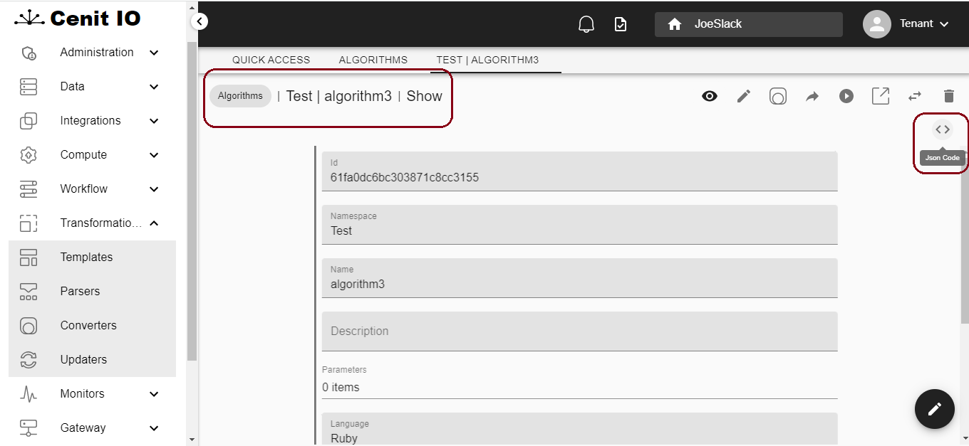 Generic menu json code