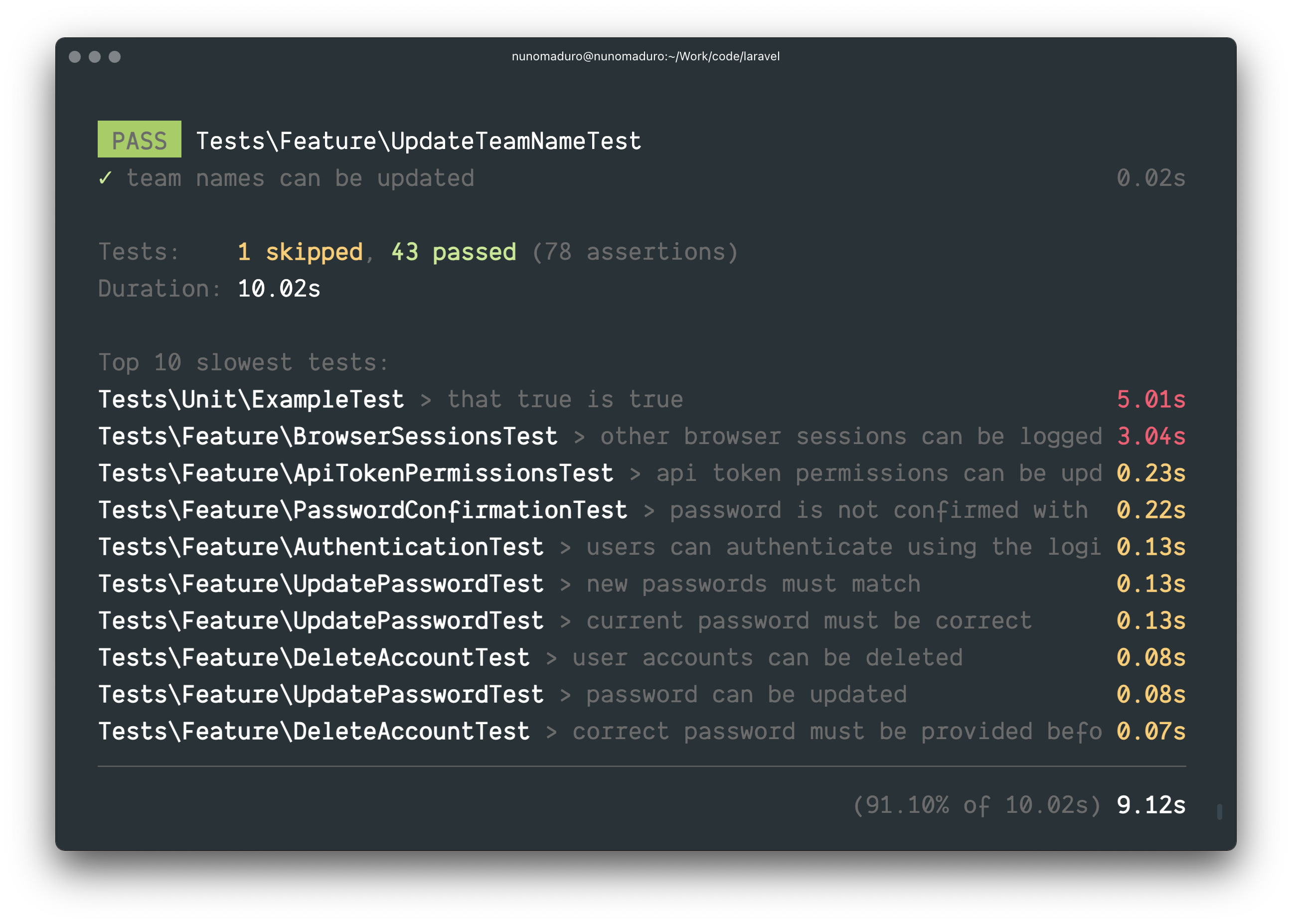 Identify slow-running tests in Laravel 10