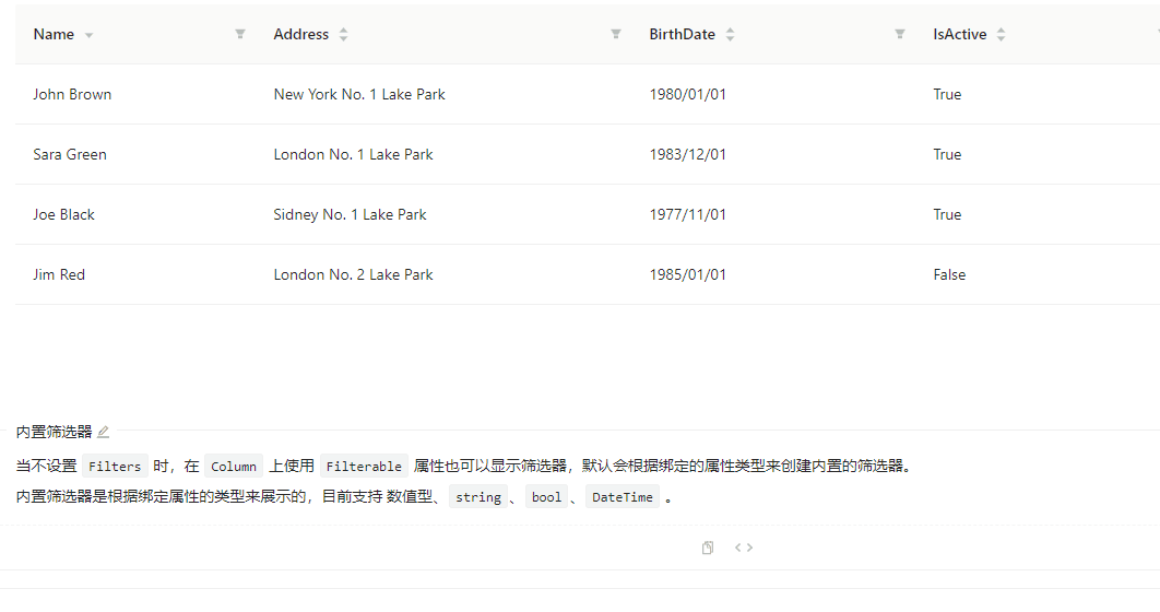 Table filter compare operator is not consistent with the previous