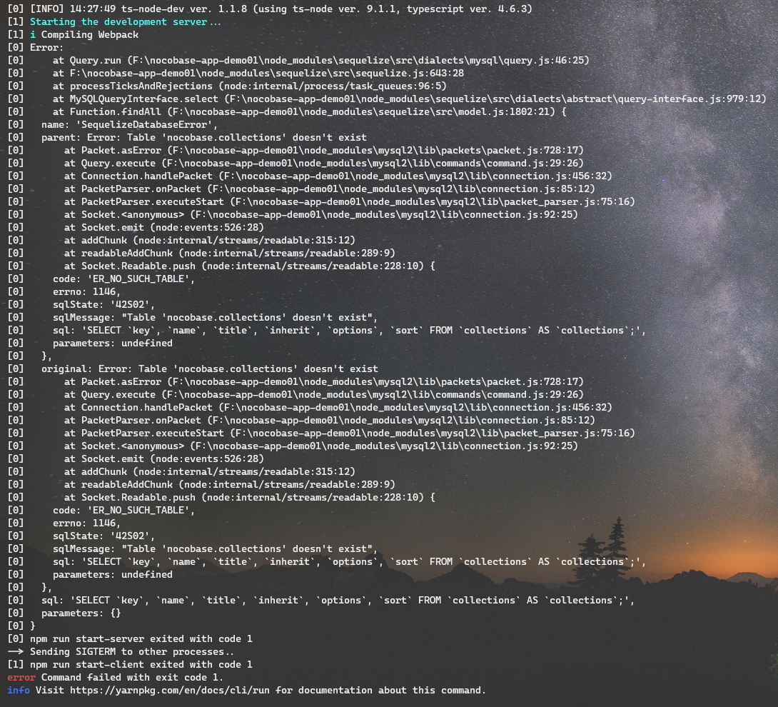yarn start 报错 · Issue #324 · nocobase/nocobase · GitHub