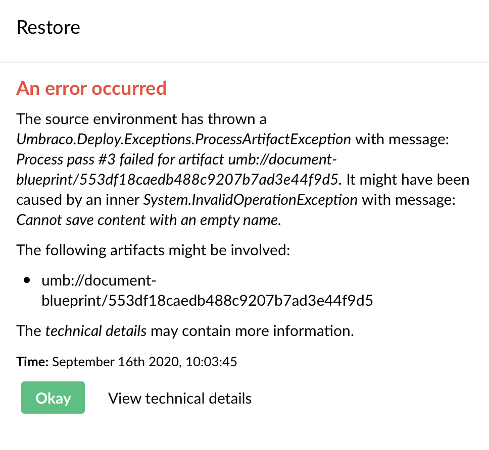 Unable to restore content to brand new Development environment · Issue ...