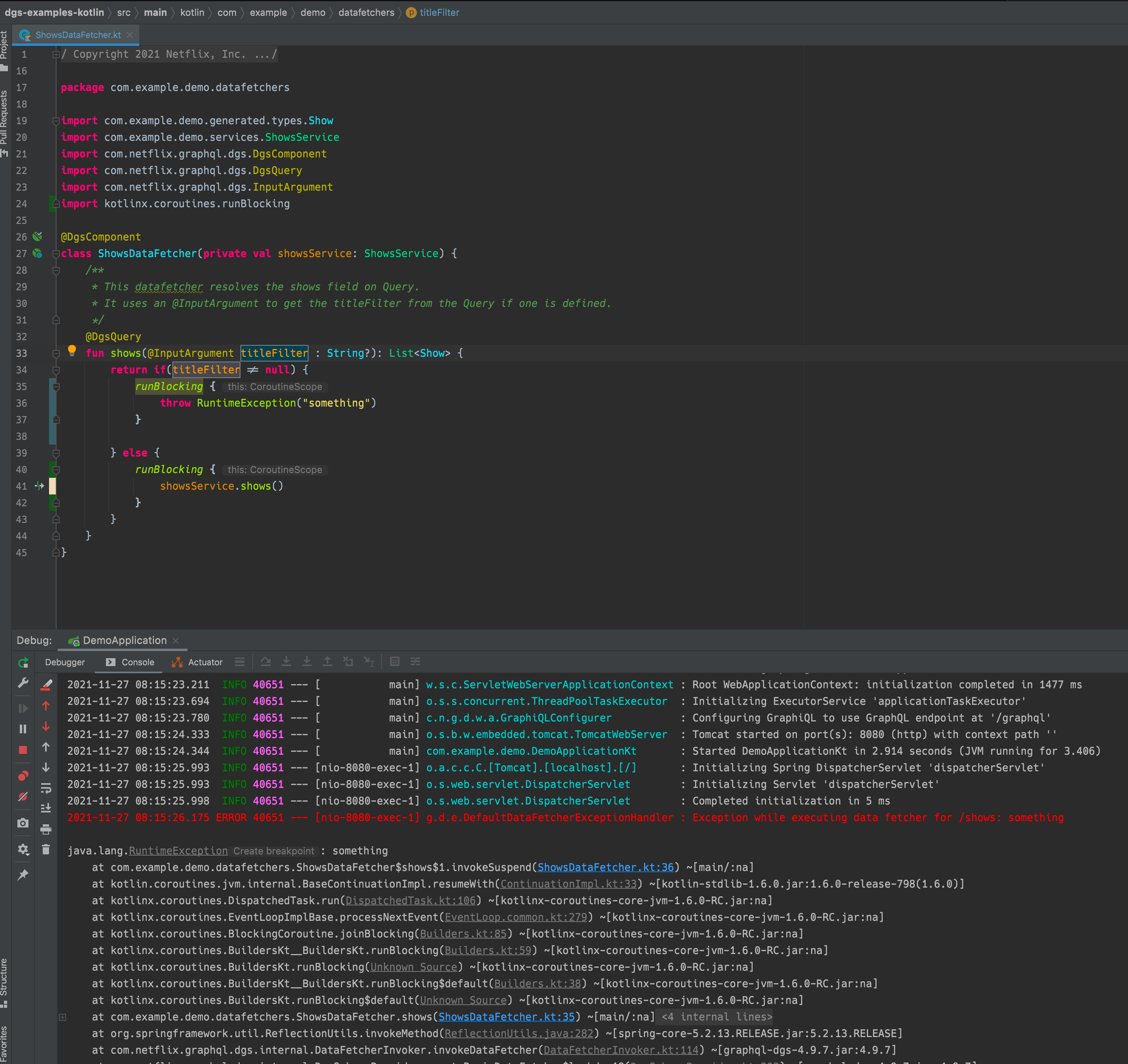 bug [Kotlin Coroutine] throw exception inside suspend fun will show