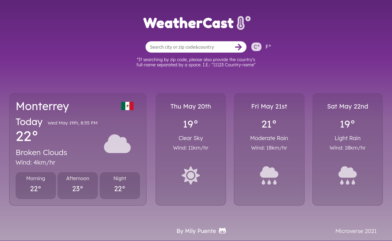 GitHub Milypm/weatherappJS  project for a fictional weather