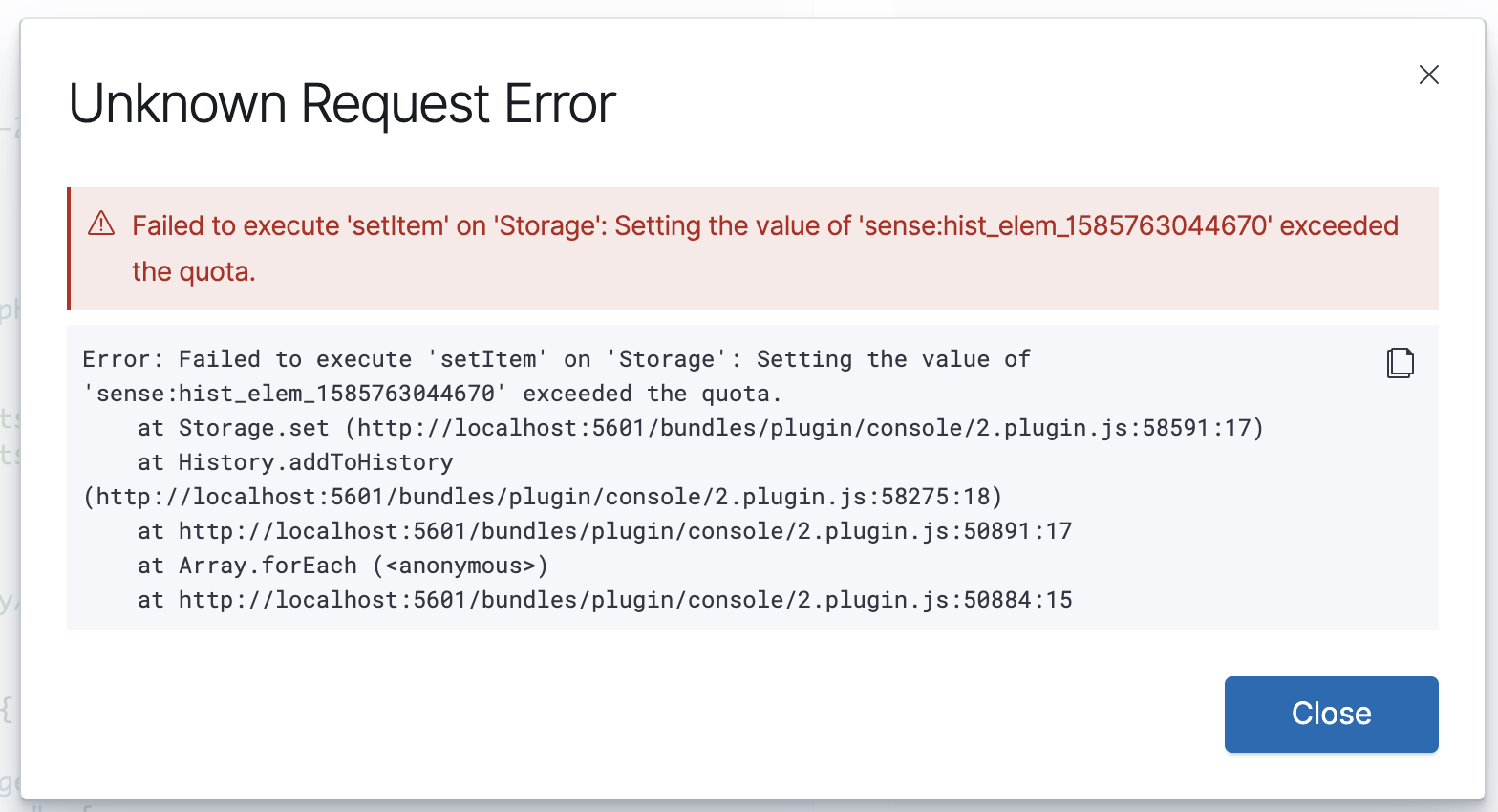 Console throws error when the local storage exceeds the quota · Issue