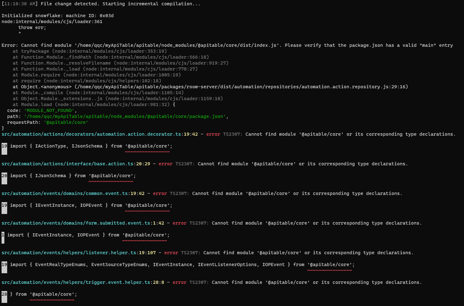 question: Cannot find module '@apitable/core' or its corresponding type ...