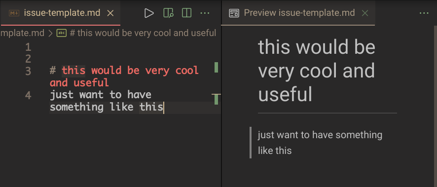 [feature; if not existent] github issue comment side-by-side preview of ...