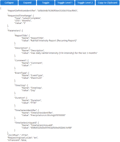 Report Parameters Json