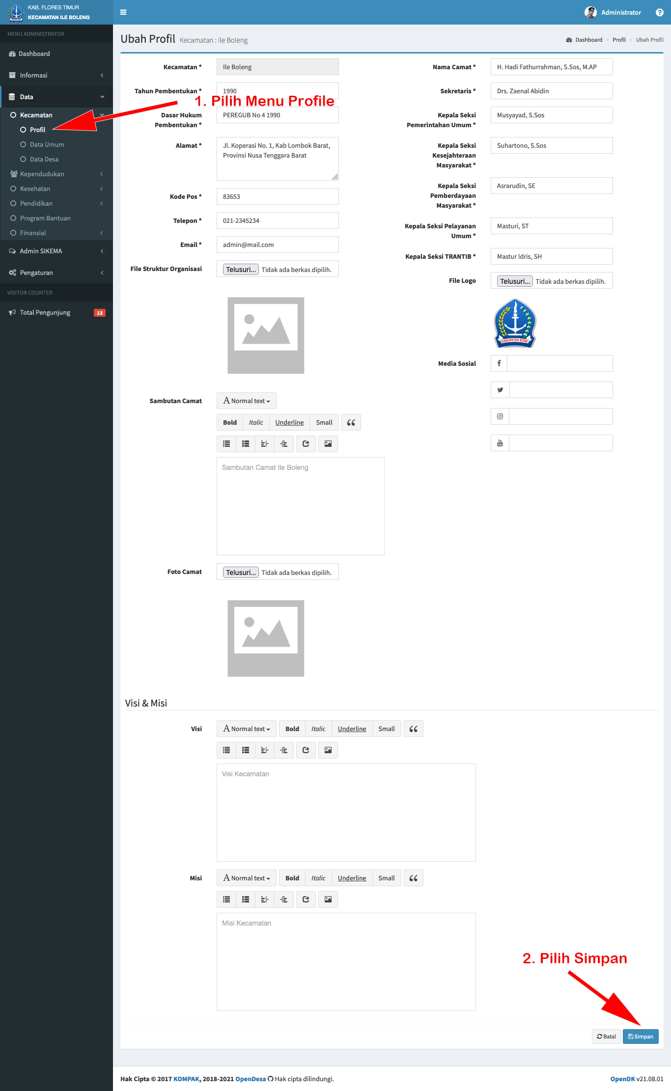 FireShot Capture 101 - Dashboard Kecamatan - Ubah Profil - demo opendk or id