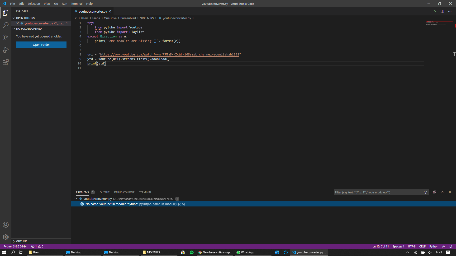 Error importing name Youtube from pytube · Issue #810 · pytube/pytube ...