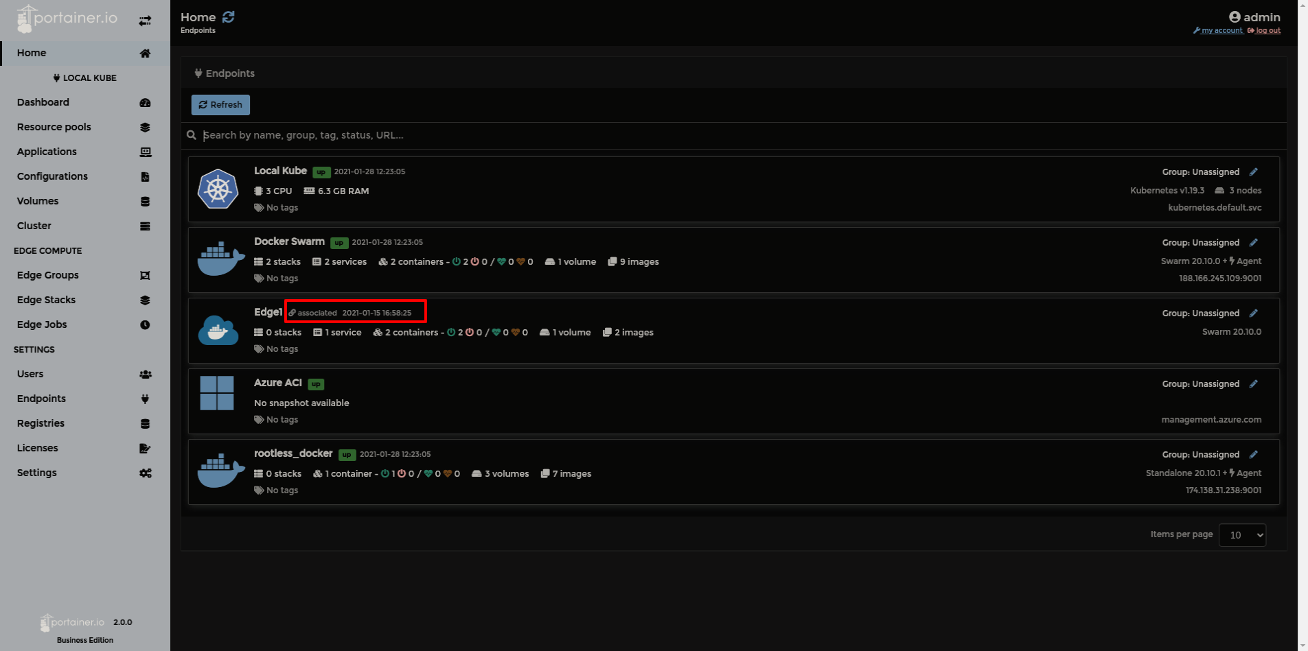 Show the status of the edge agent check-in on the home page dashboard ...
