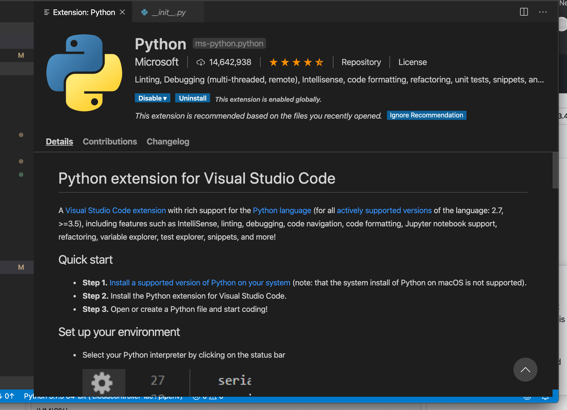 Extension details overlay with bottom status bar · Issue #87726 ...