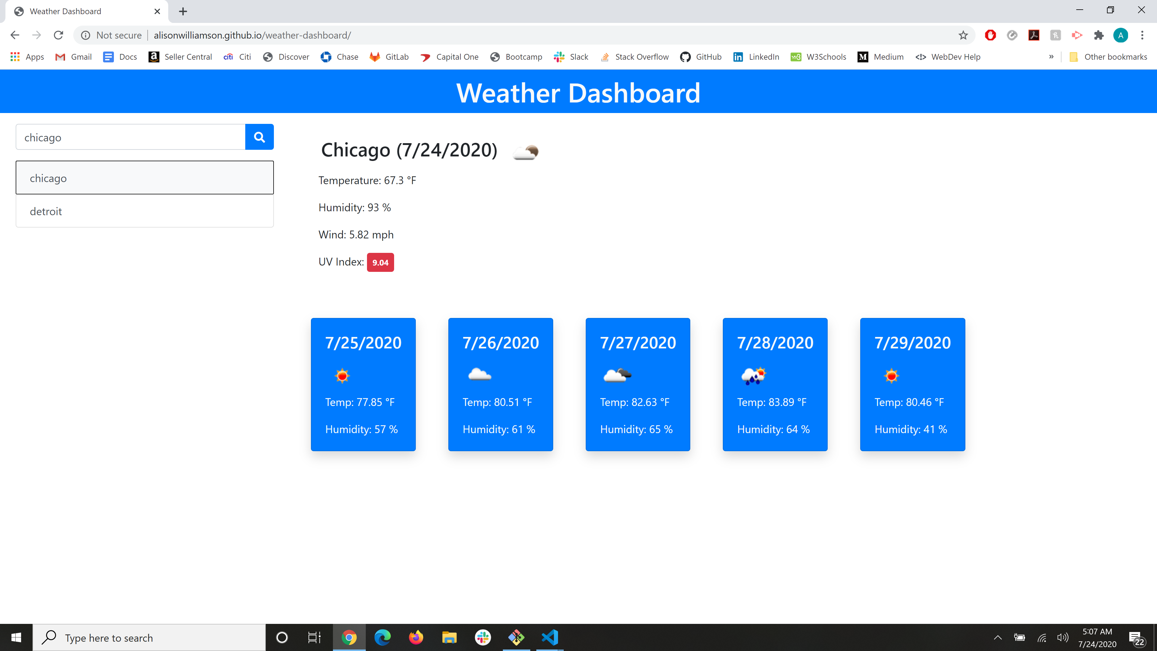 GitHub - alisonwilliamson/weather-dashboard: A weather app with the ...