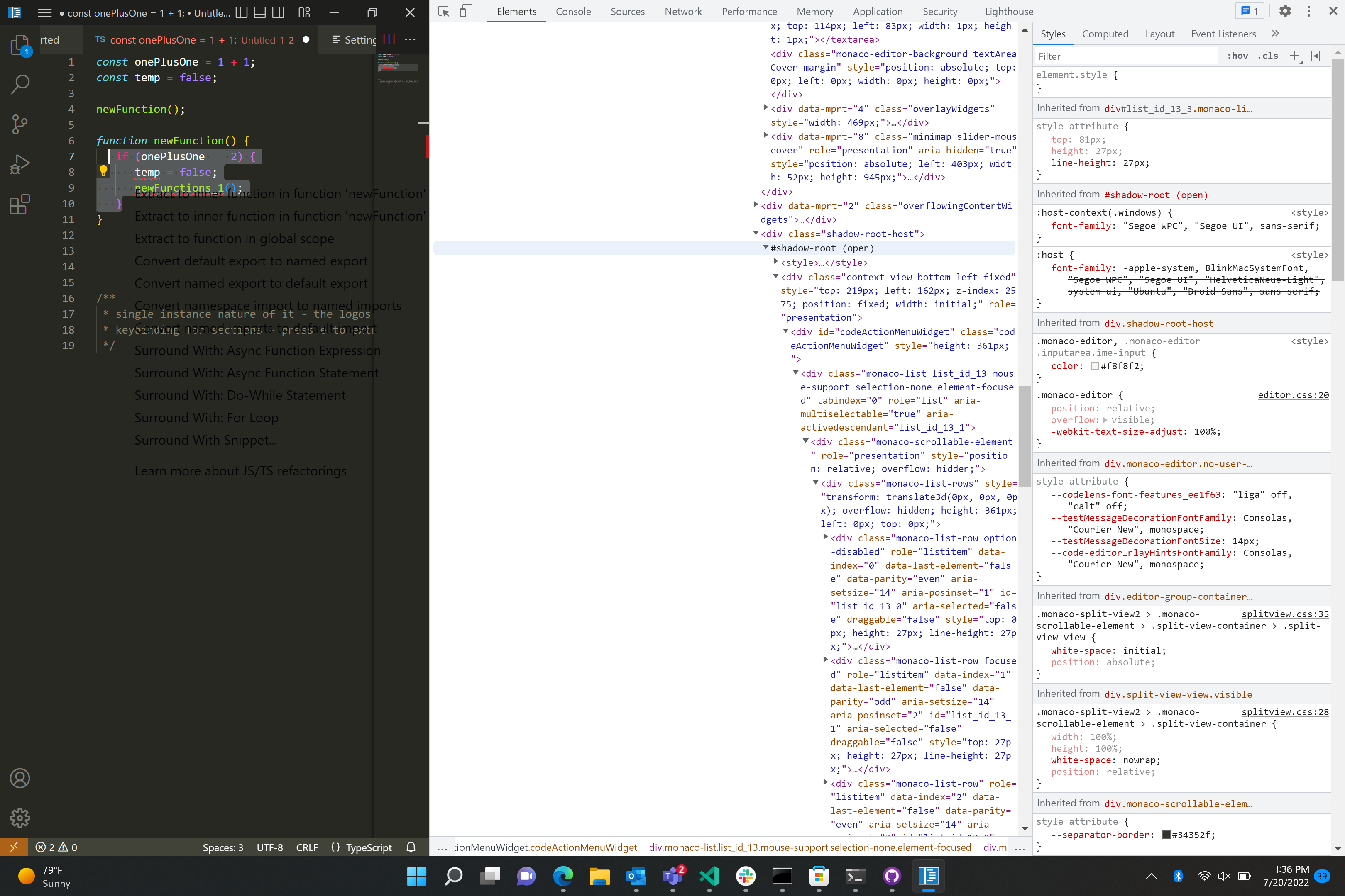 changes in shadow root for context view container - still renders ...