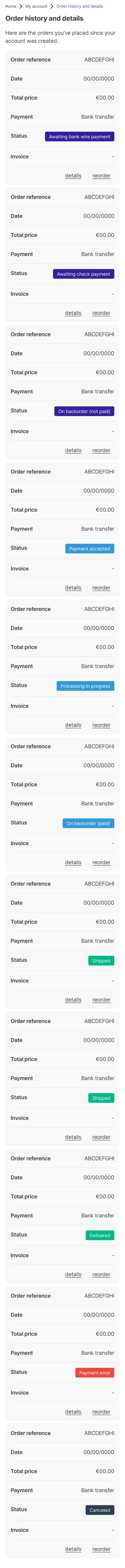 responsive - order history and details