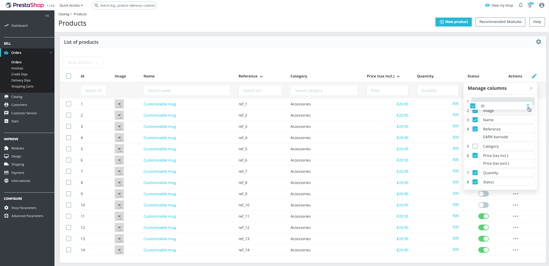 Manage columns