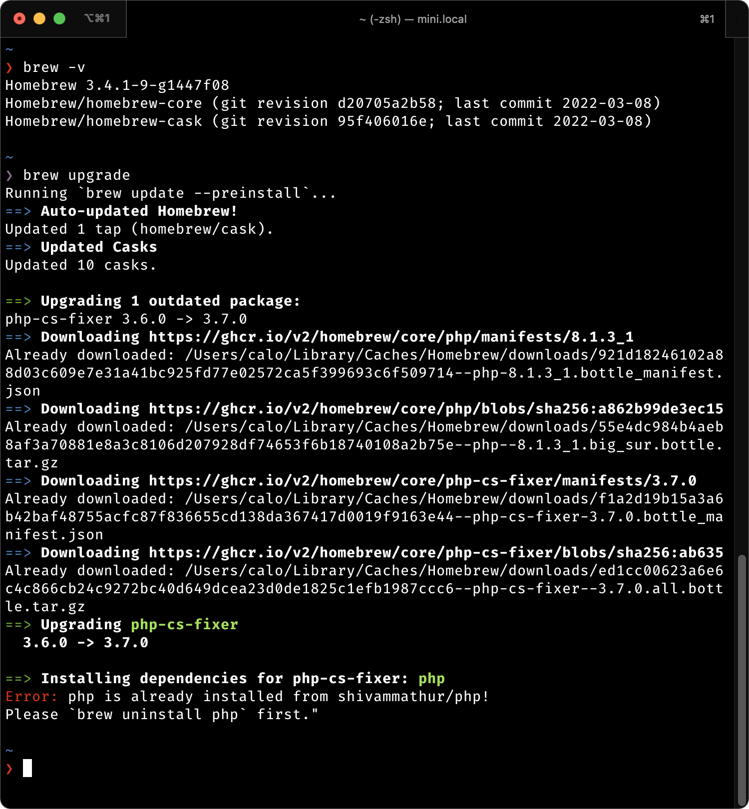 Brew issue Upgrading 3.6.0 > 3.7.0 · Issue 6332 · PHPCSFixer/PHPCS