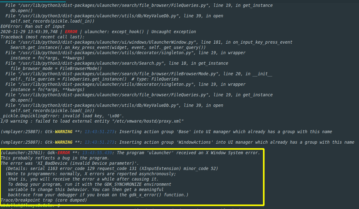 The program 'ulauncher' received an X Windows System error. · Issue