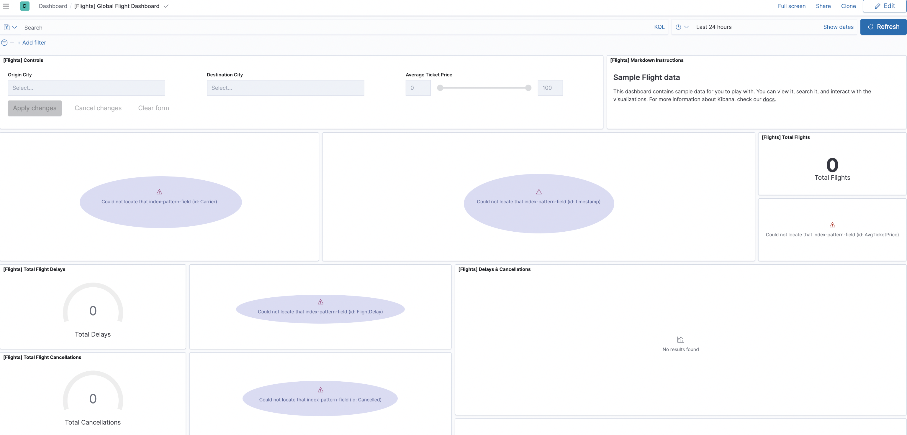 When there is no index, imported dashboard shows a message “Could not