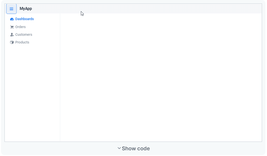 Animation showing how a keyboard user navigating the app-layout example will have their focus 'disappear' when the drawer is closed