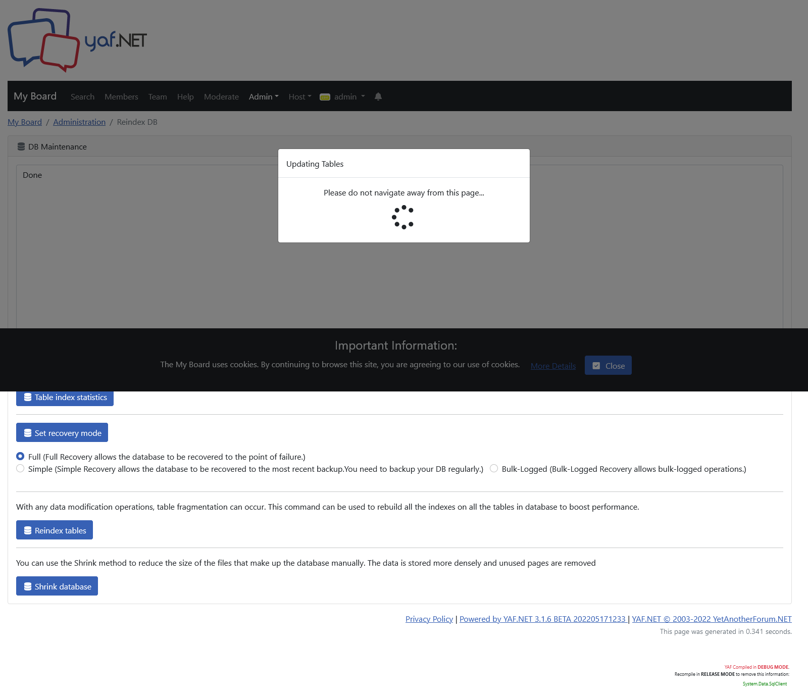 "Reindex Tables" does not work. · Issue #743 · YAFNET/YAFNET · GitHub