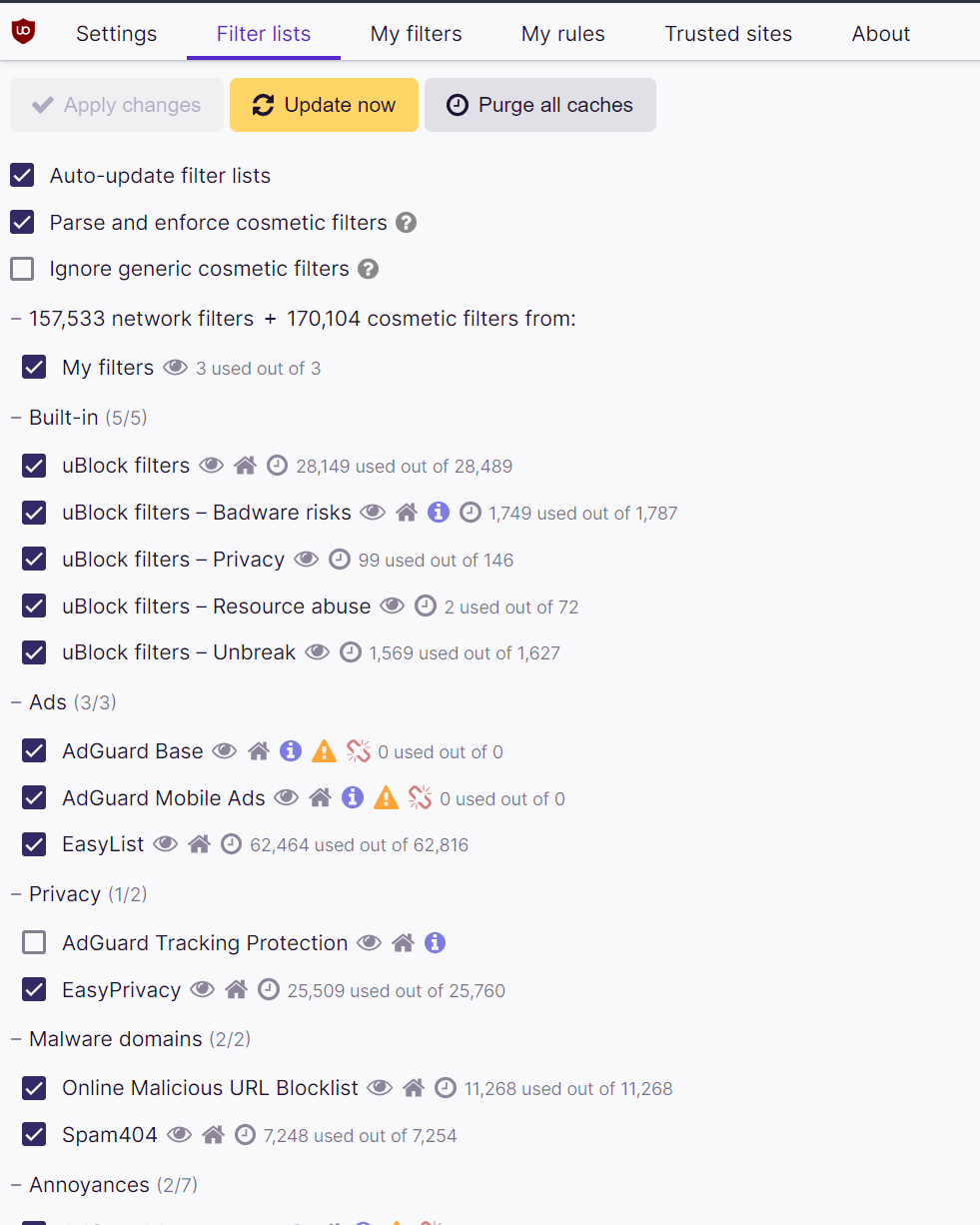 Filters seem not to be using on Chrome extension on Brave · Issue 1628
