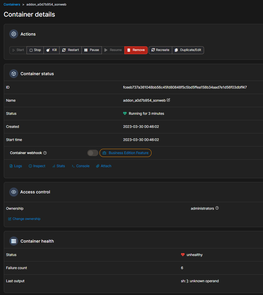 Container unhealthy "sh ] unknown operand" · Issue 300 · hassio