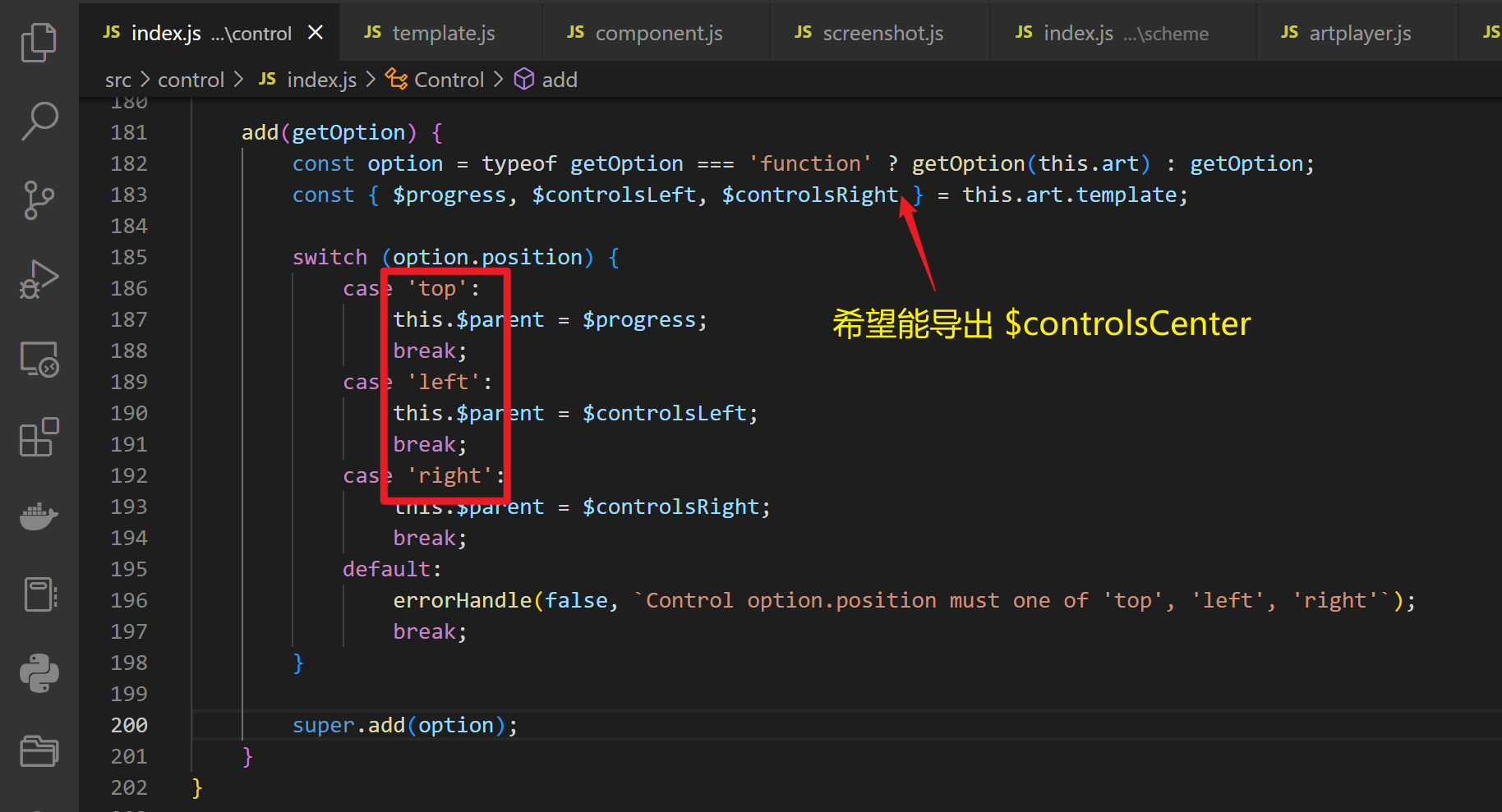 向控制条添加控件，能否增加"center"这个位置 · Issue #464 · zhw2590582/ArtPlayer · GitHub