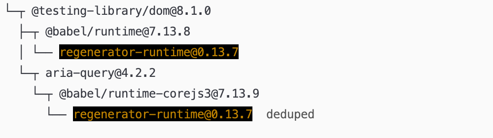 regenerator-runtime @testing-library/dom's peer dependency is bundled ...