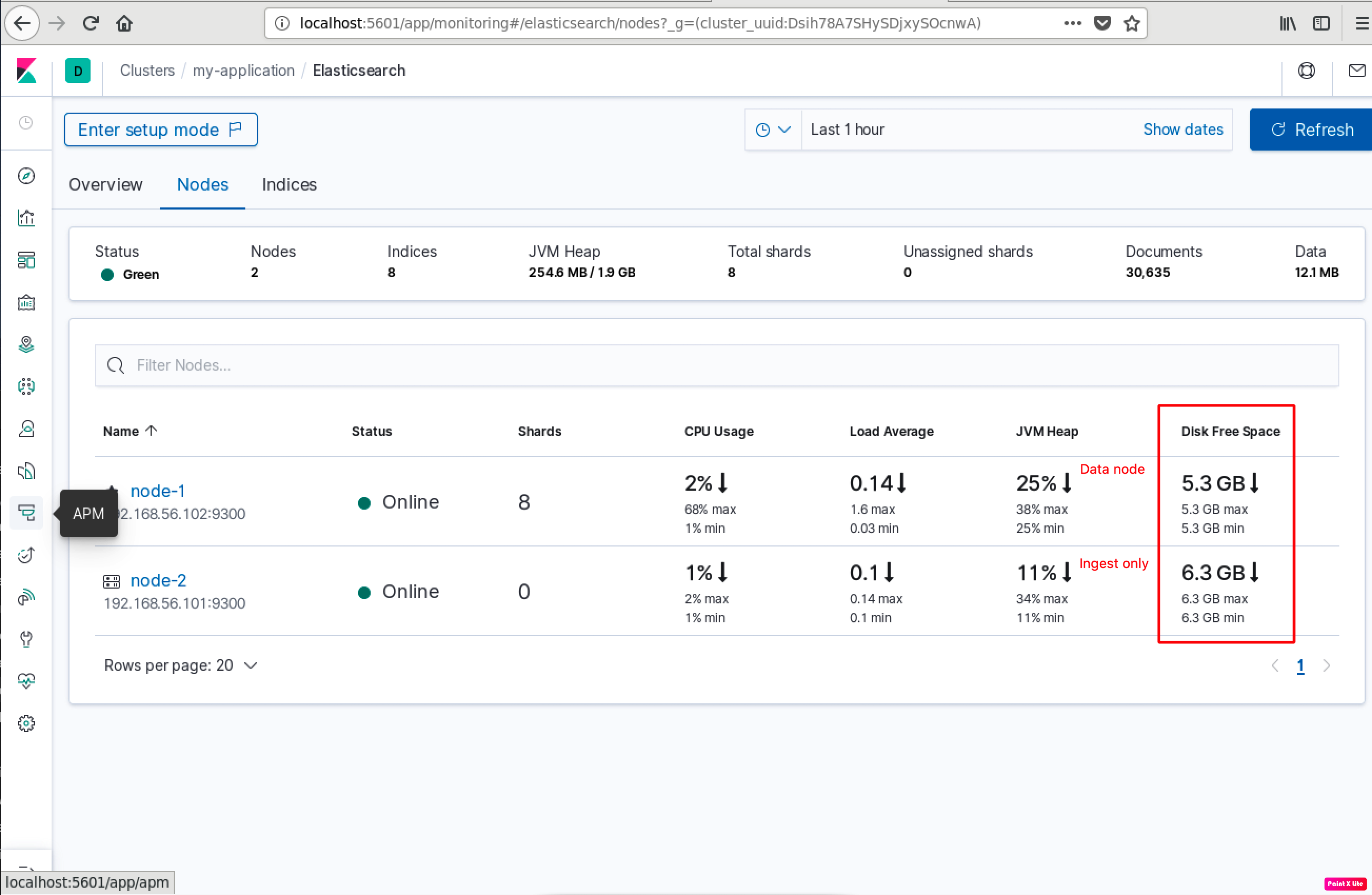 Stack Monitoring Cluster Overview should show only Disk Free Space of ...