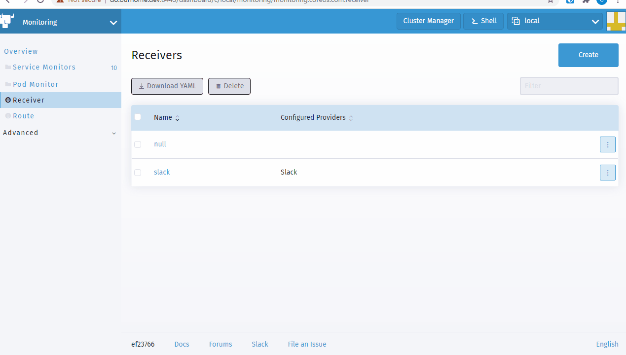 Creating a new receiver in Monitoring dashboard fails · Issue 1845