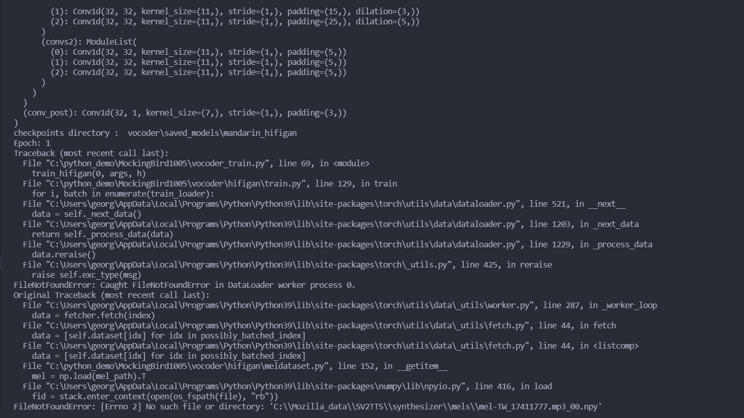 訓練hifigan聲碼器報錯 · Issue #169 · babysor/MockingBird · GitHub