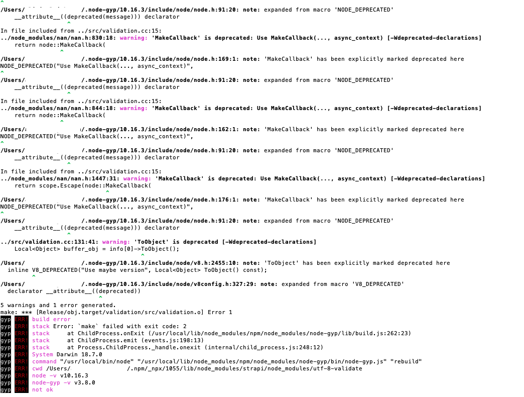 strapi commands not found/deprecation issues, running node v10.x.x and ...