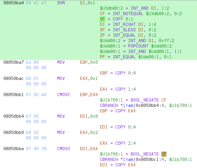 x86 SHR incorrectly zeroing the OF flag · Issue 5703 · NationalSecurityAgency/ghidra · GitHub