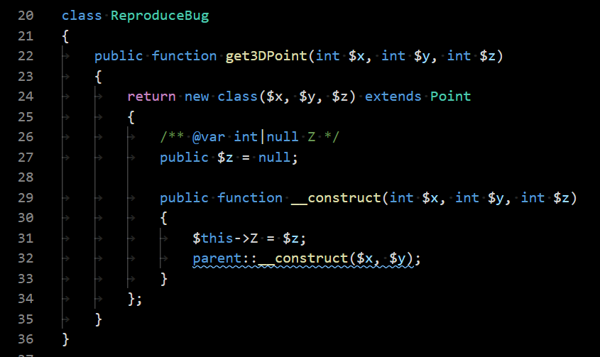 Non static method should not be called statically warning for parent ...