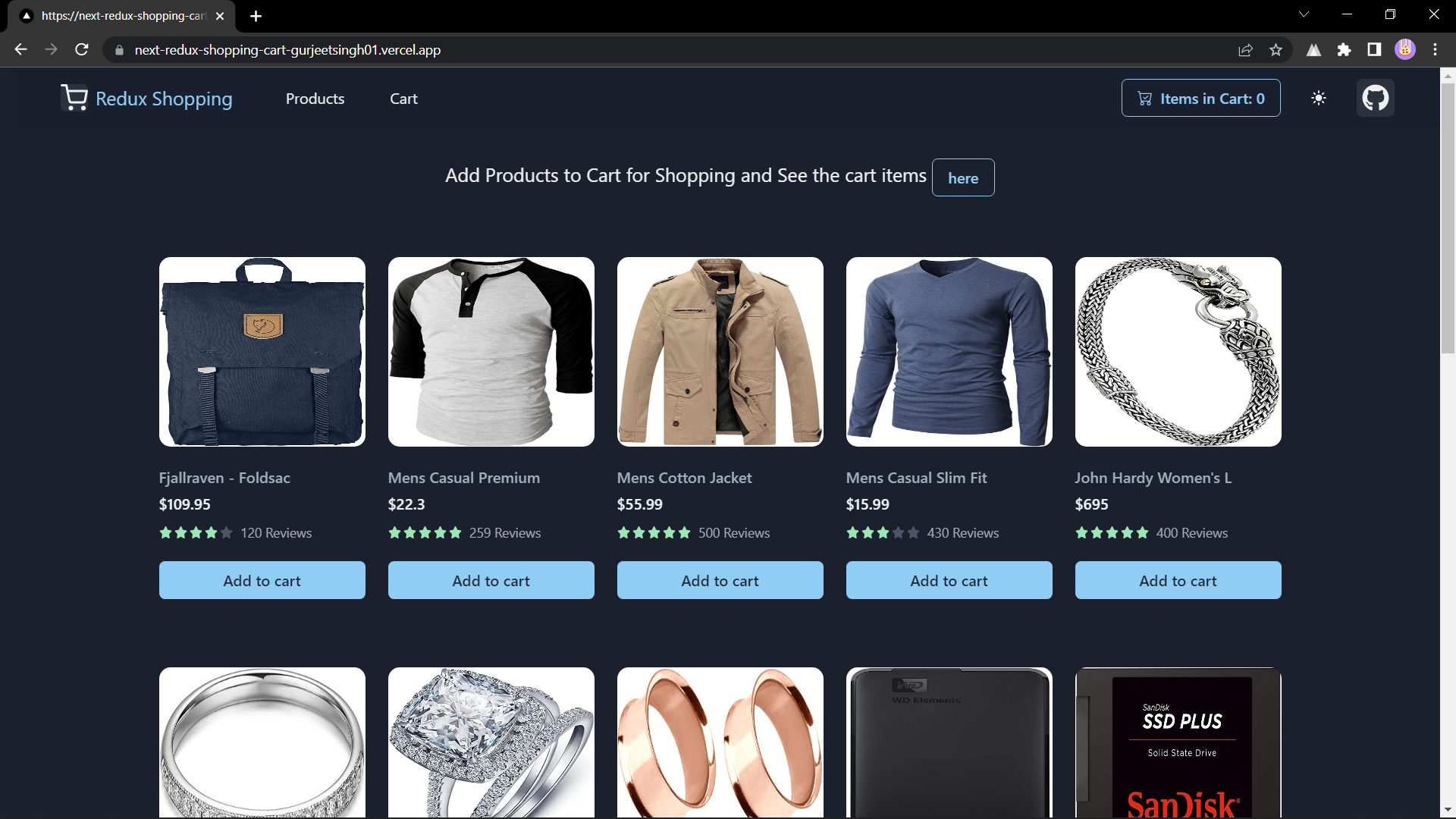 GitHub Shopping Cart to demonstrate use of Redux